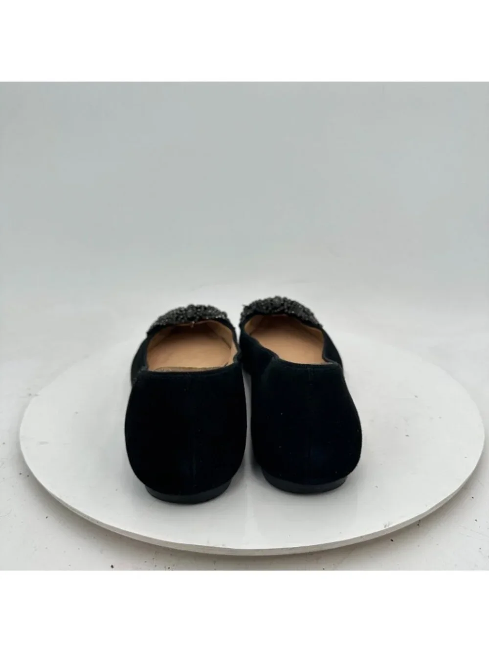 Tory Burch Vanessa Women Sz 8.5M Black Suede Pointed Toe Crystal Bow Flat Shoes